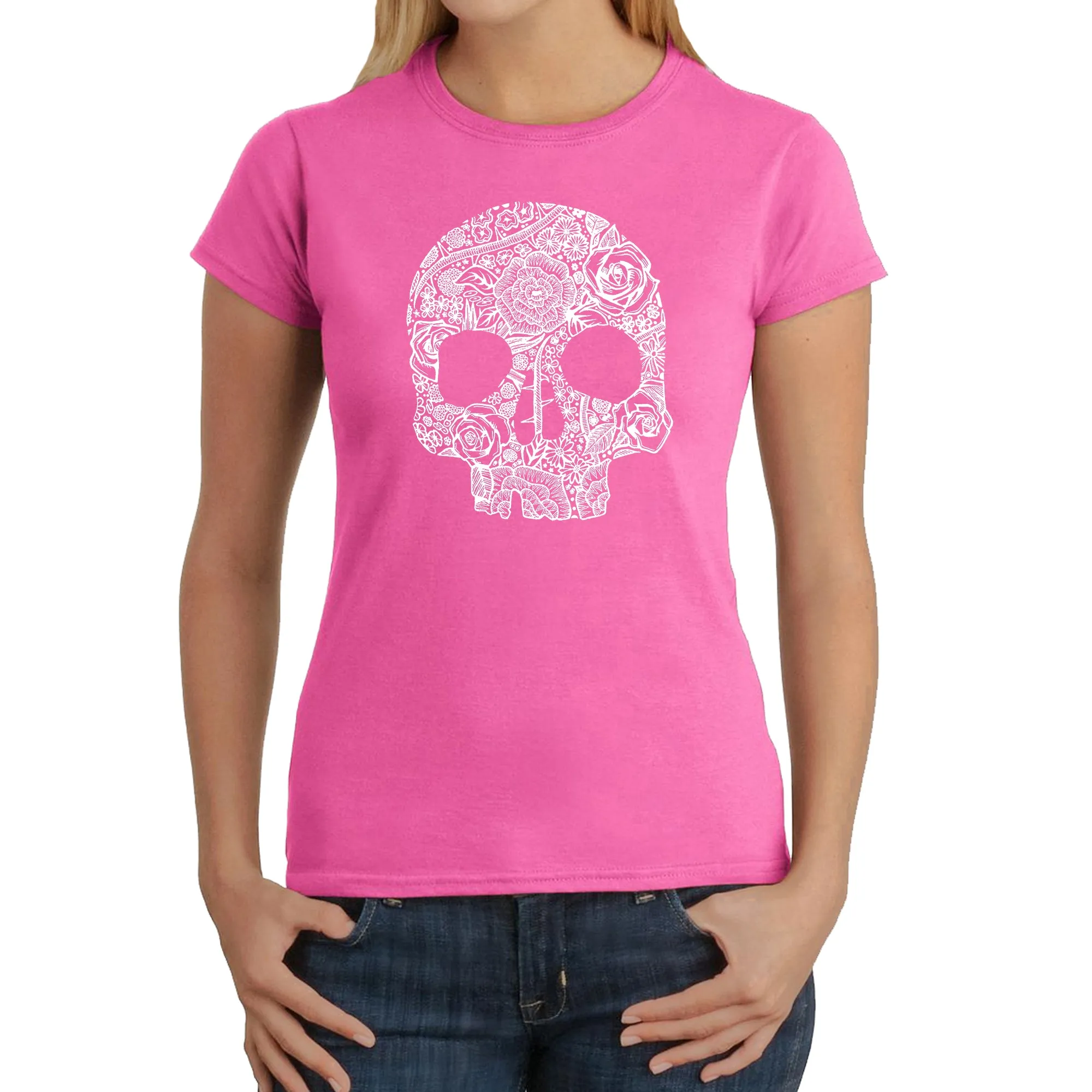 Flower Skull - Women's Word Art T-Shirt sold by LA Pop Art product image thumbnail 4