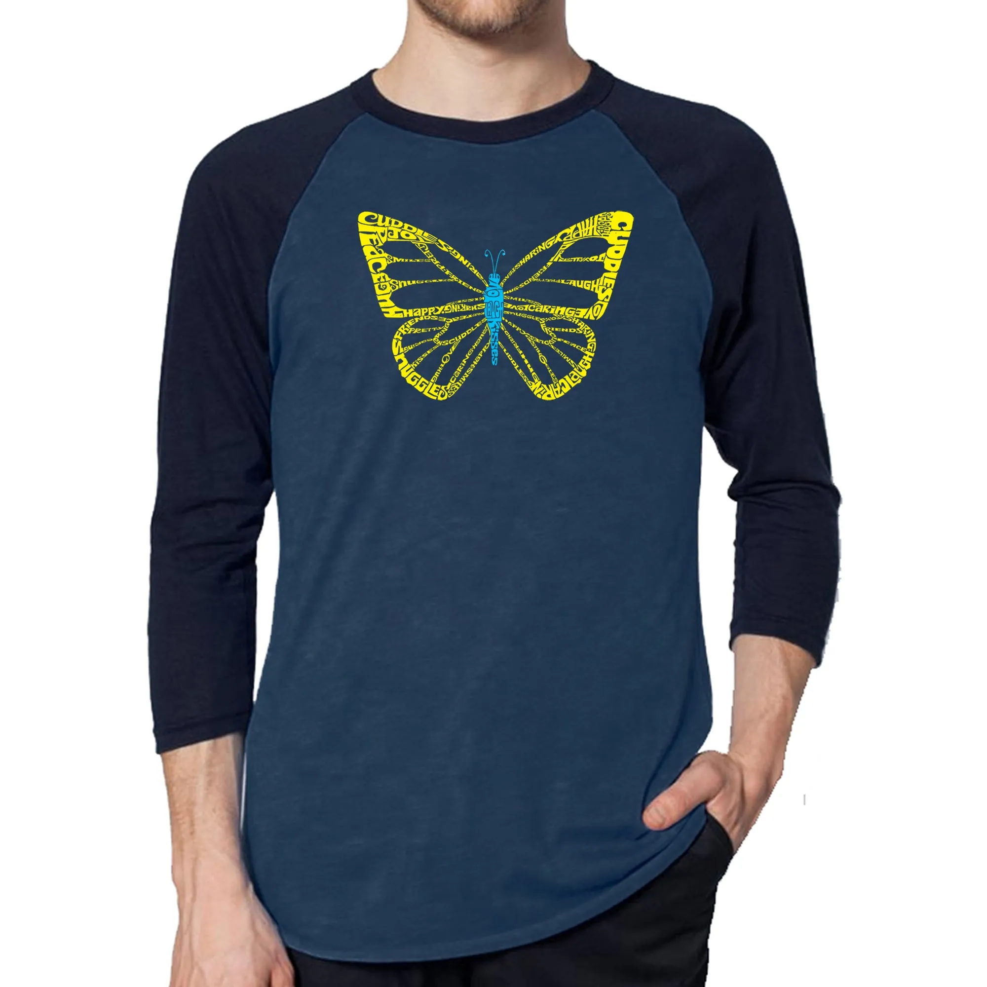 Butterfly - Men's Raglan Baseball Word Art T-Shirt sold by LA Pop Art product image thumbnail 3