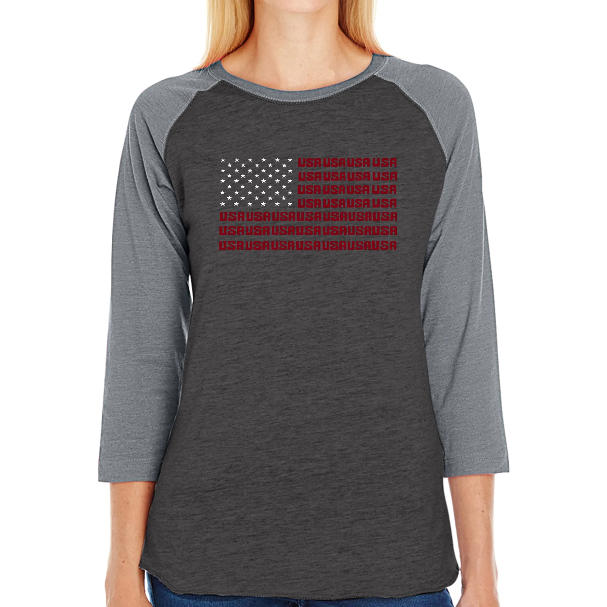 USA Flag - Women's Raglan Baseball Word Art T-Shirt sold by LA Pop Art product image thumbnail 4
