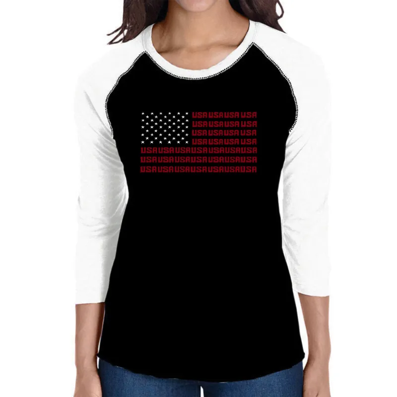 USA Flag  - Women's Raglan Baseball Word Art T-Shirt sold by LA Pop Art