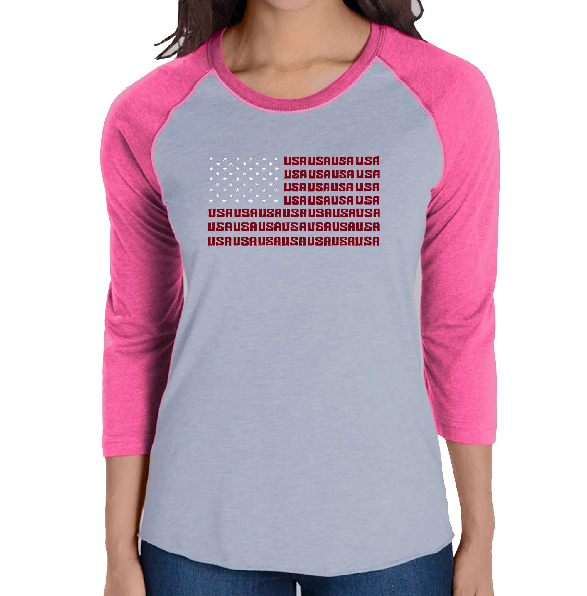 USA Flag - Women's Raglan Baseball Word Art T-Shirt sold by LA Pop Art product image thumbnail 3