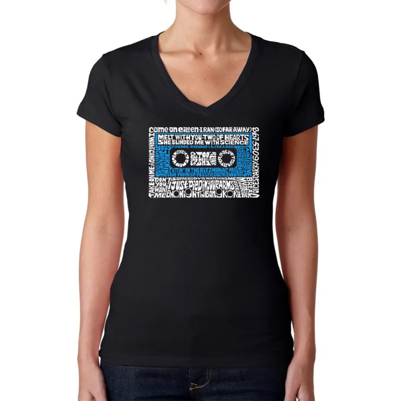 80s One Hit Wonders - Women's Word Art V-Neck T-Shirt sold by LA Pop Art