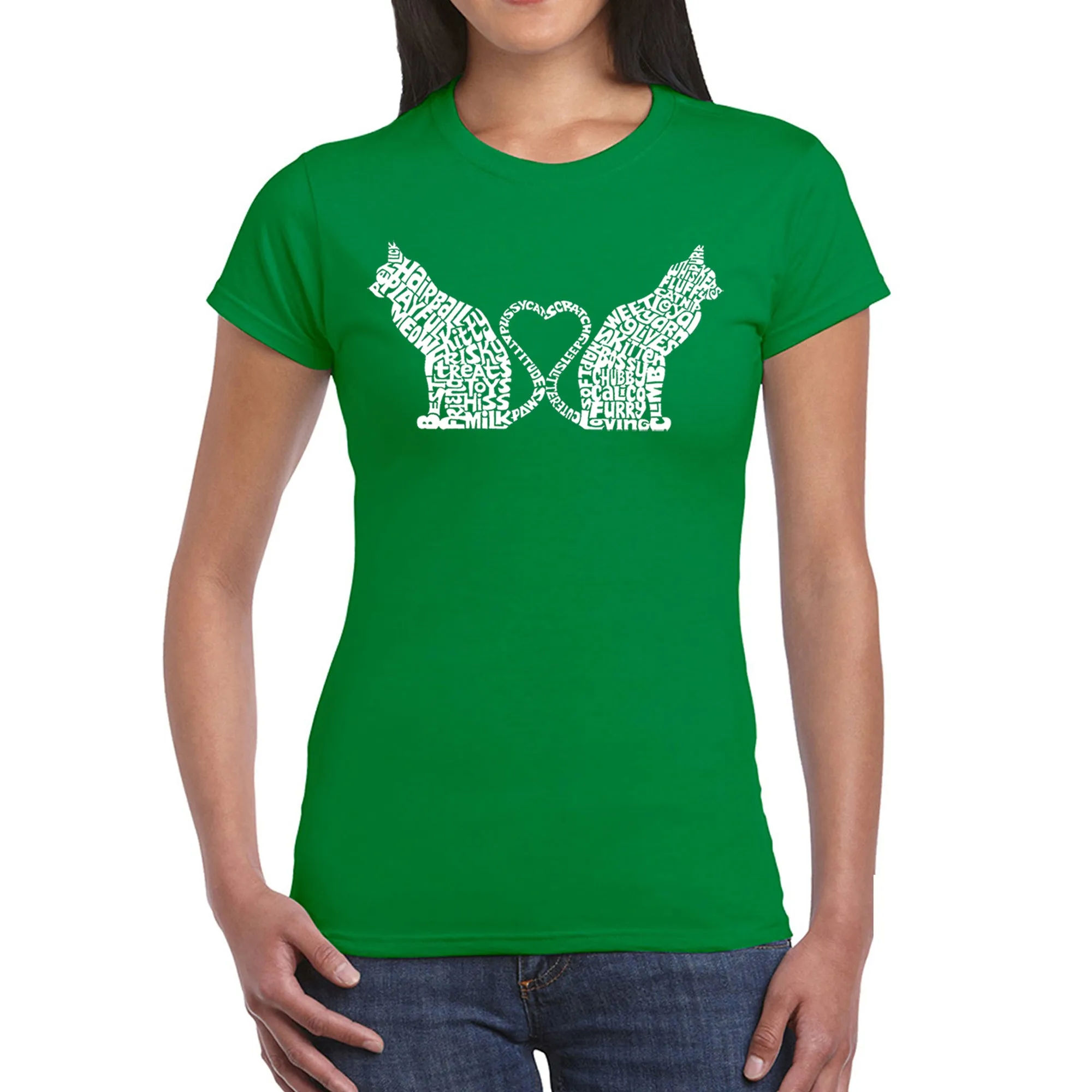 Cat Tail Hearts - Women's Word Art T-Shirt sold by LA Pop Art product image thumbnail 5