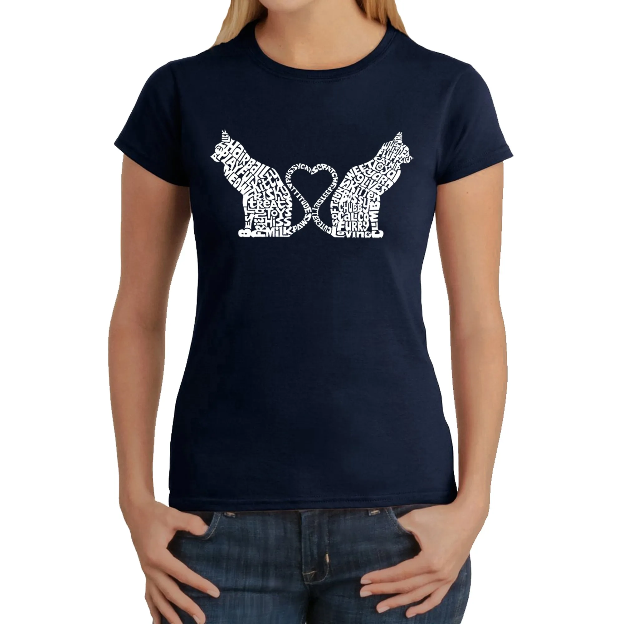 Cat Tail Hearts - Women's Word Art T-Shirt sold by LA Pop Art product image thumbnail 3