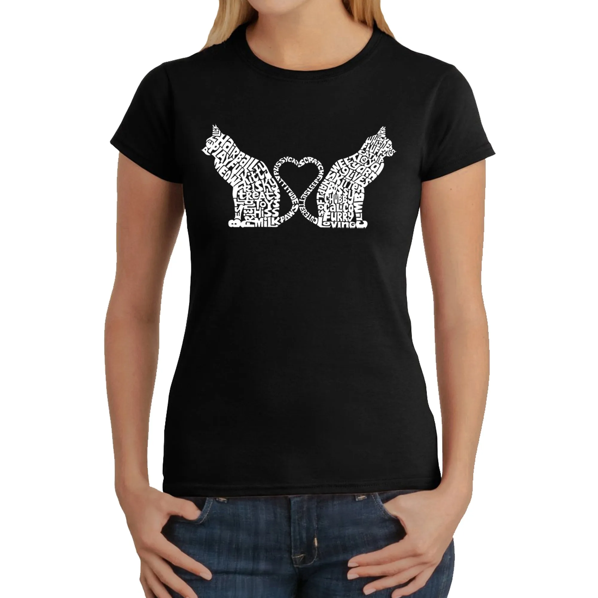 Cat Tail Hearts - Women's Word Art T-Shirt sold by LA Pop Art