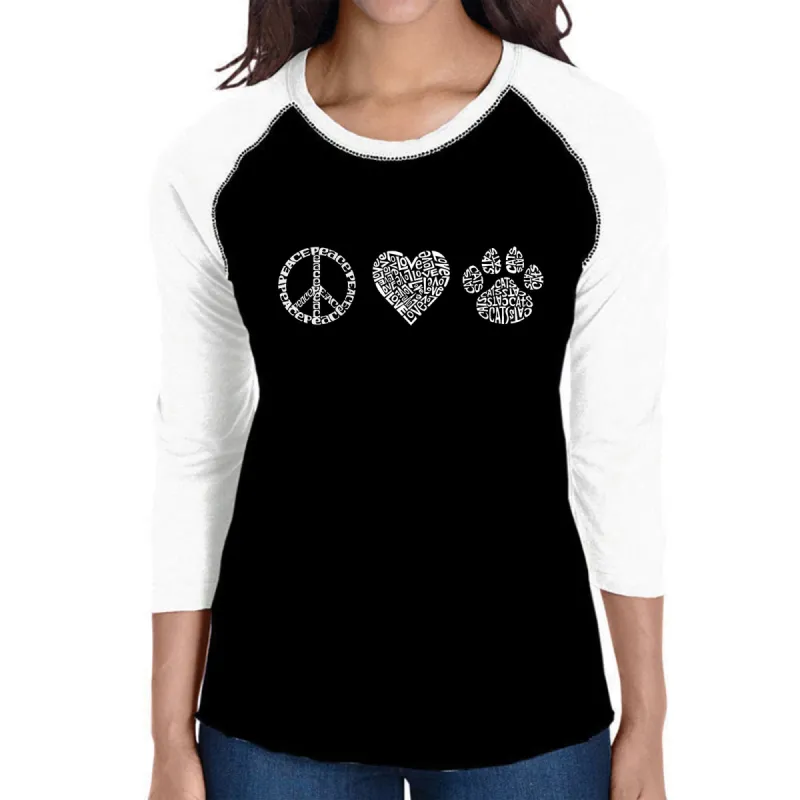 Peace Love Cats  - Women's Raglan Word Art T-Shirt sold by LA Pop Art