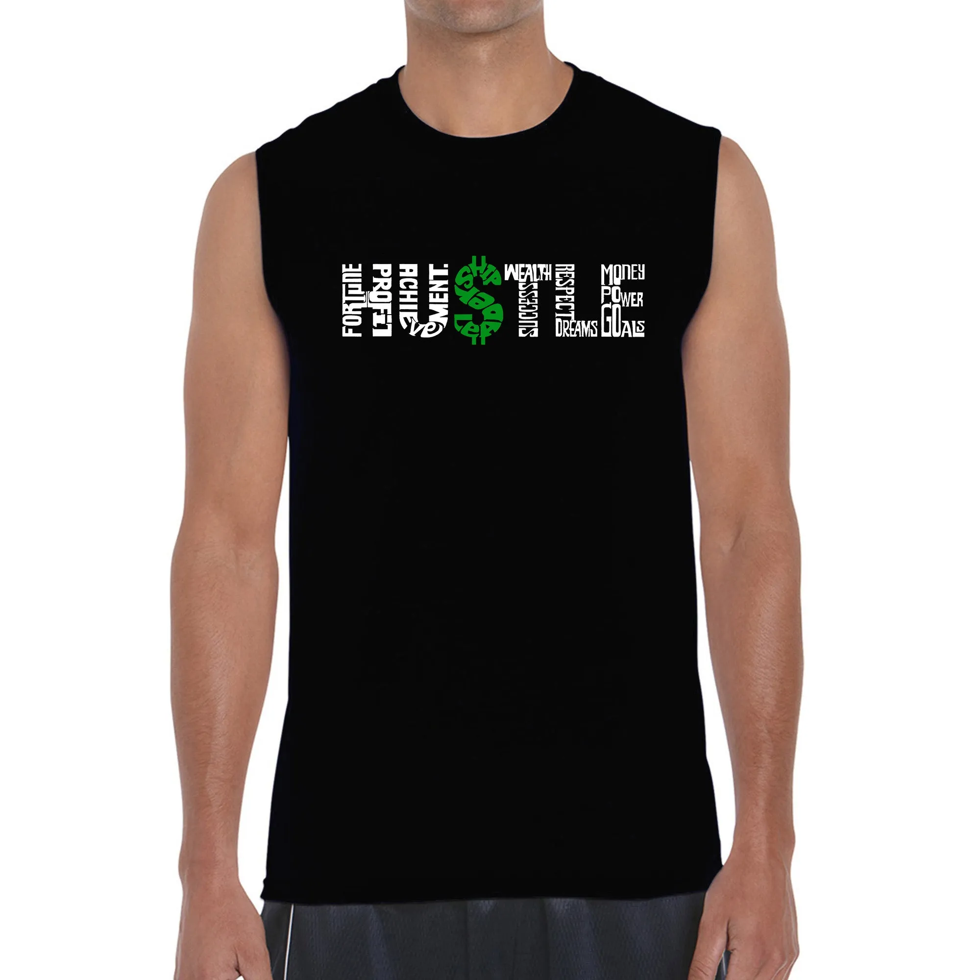 Hustle - Men's Word Art Sleeveless T-Shirt sold by LA Pop Art