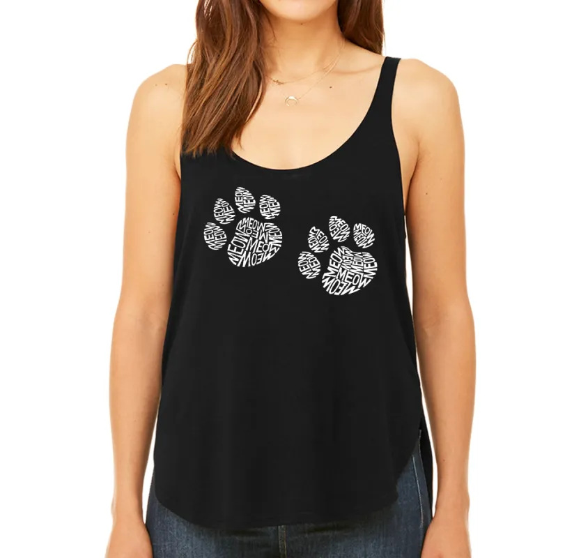 Meow Cat Prints -  Women's Premium Word Art Flowy Tank Top sold by LA Pop Art