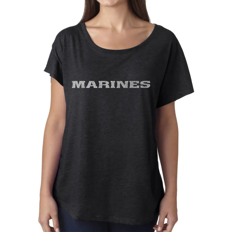 LA Pop Art Women's Dolman Word Art Shirt - LYRICS TO THE MARINES HYMN sold by LA Pop Art