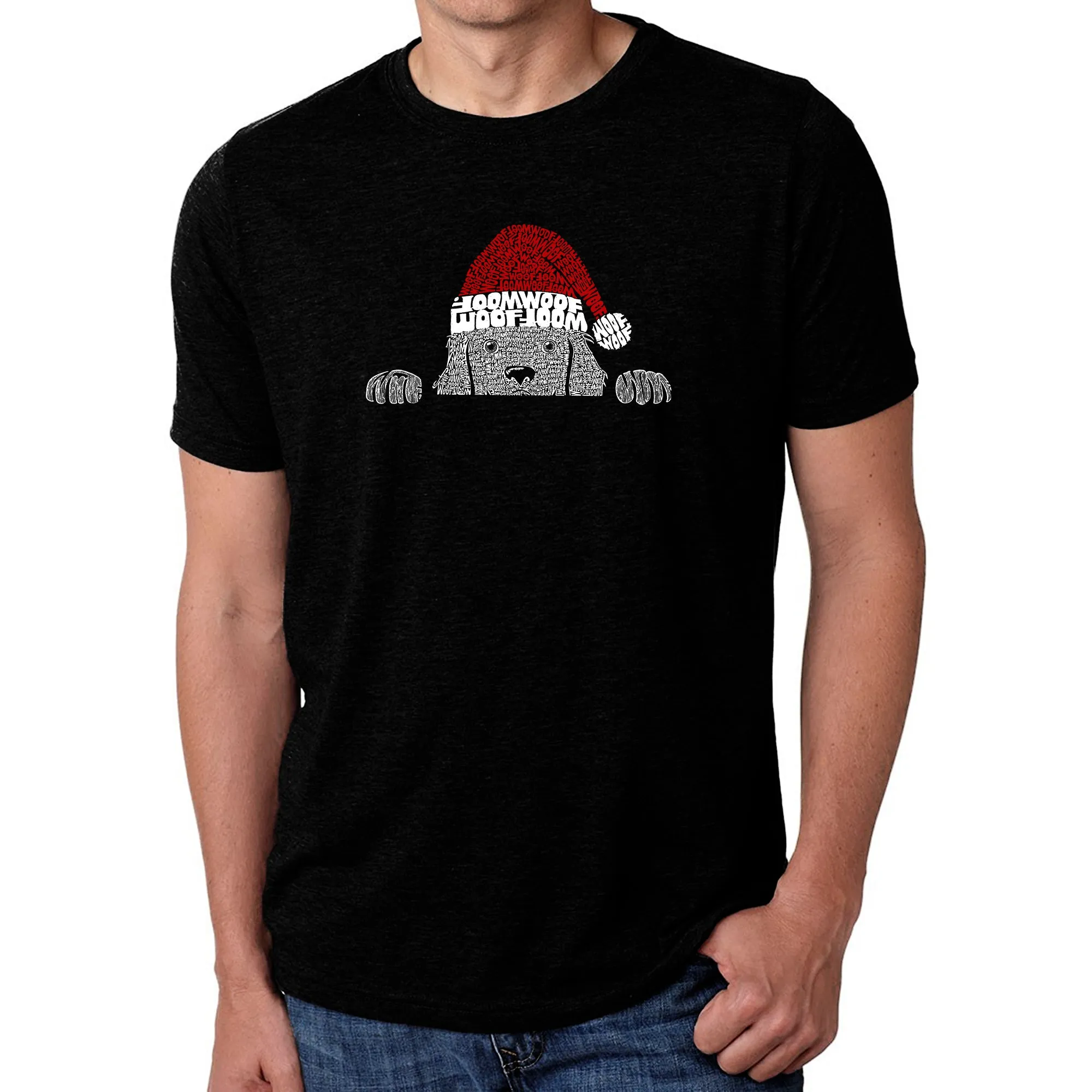 Christmas Peeking Dog - Men's Premium Blend Word Art T-Shirt sold by LA Pop Art