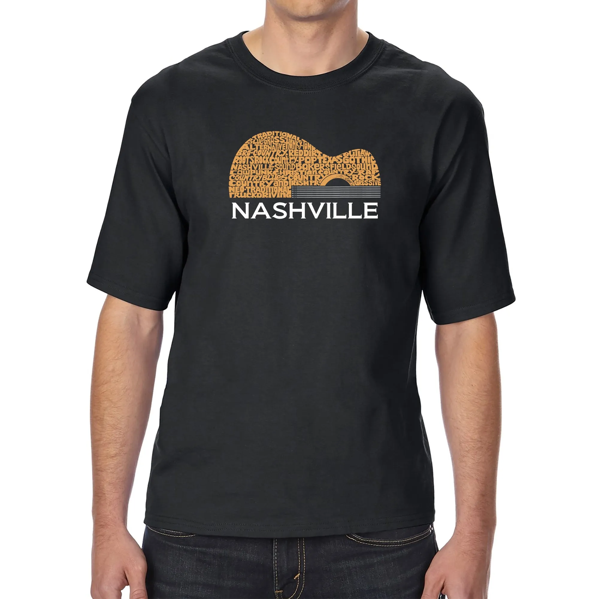 Nashville Guitar - Men's Tall and Long Word Art T-Shirt sold by LA Pop Art