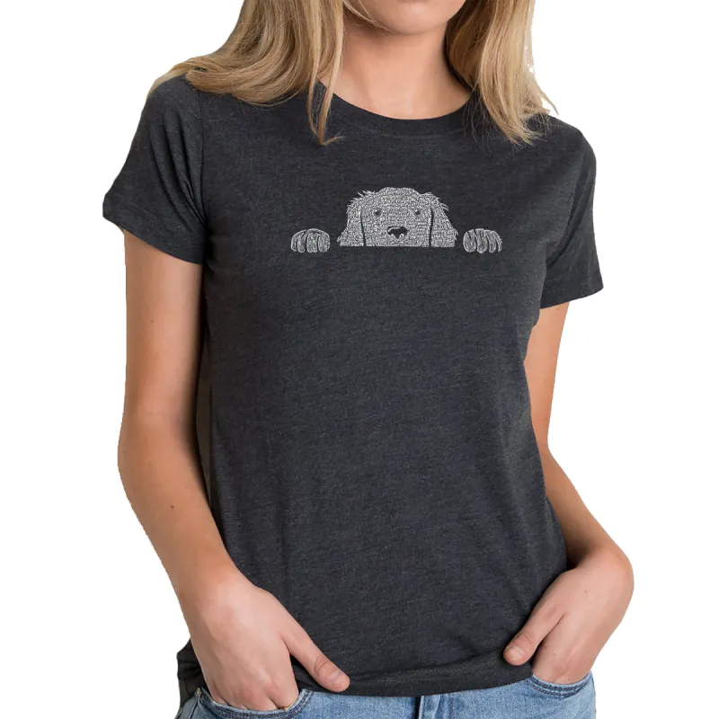 Peeking Dog  - Women's Premium Blend Word Art T-Shirt sold by LA Pop Art