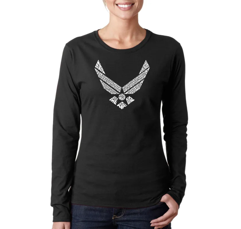 LYRICS TO THE AIR FORCE SONG - Women's Word Art Long Sleeve T-Shirt sold by LA Pop Art