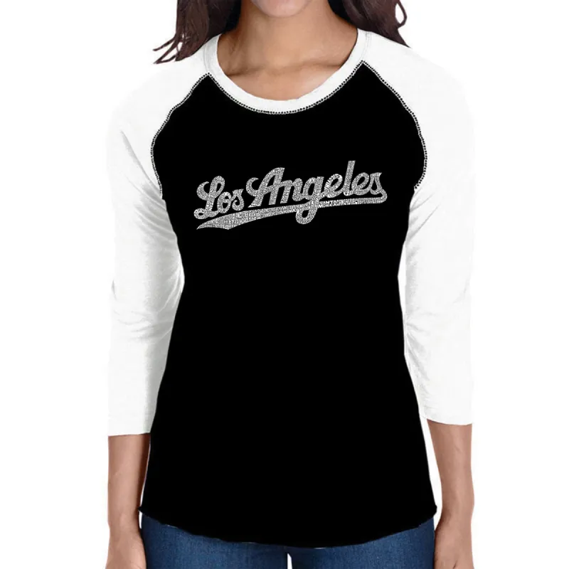 LOS ANGELES NEIGHBORHOODS - Women's Raglan Baseball Word Art T-Shirt sold by LA Pop Art