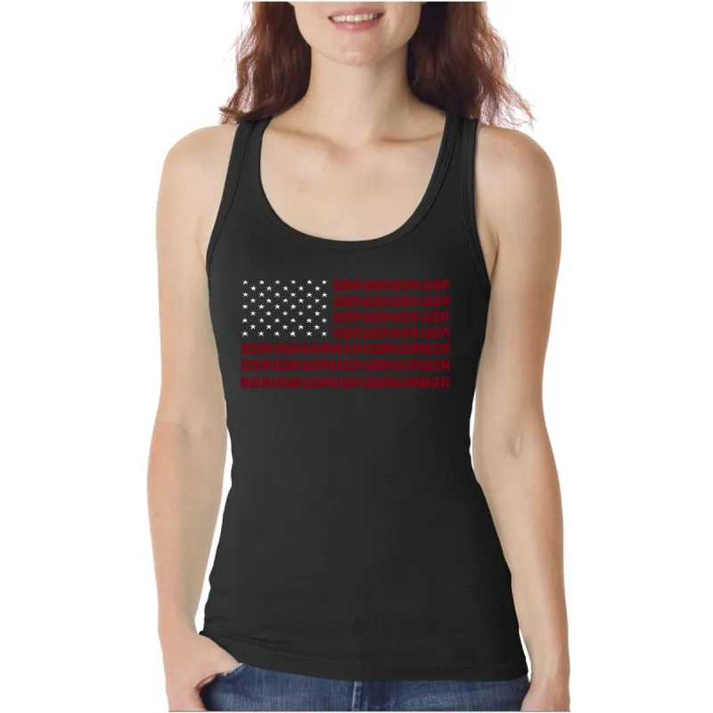 USA Flag  - Women's Word Art Tank Top sold by LA Pop Art