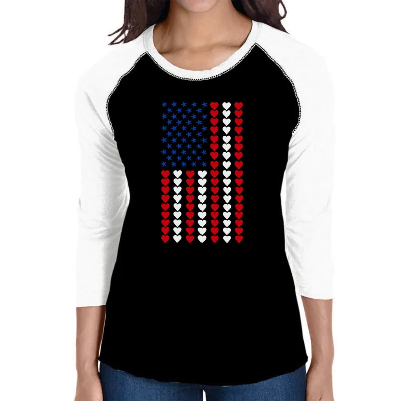 Heart Flag - Women's Raglan Word Art T-Shirt sold by LA Pop Art