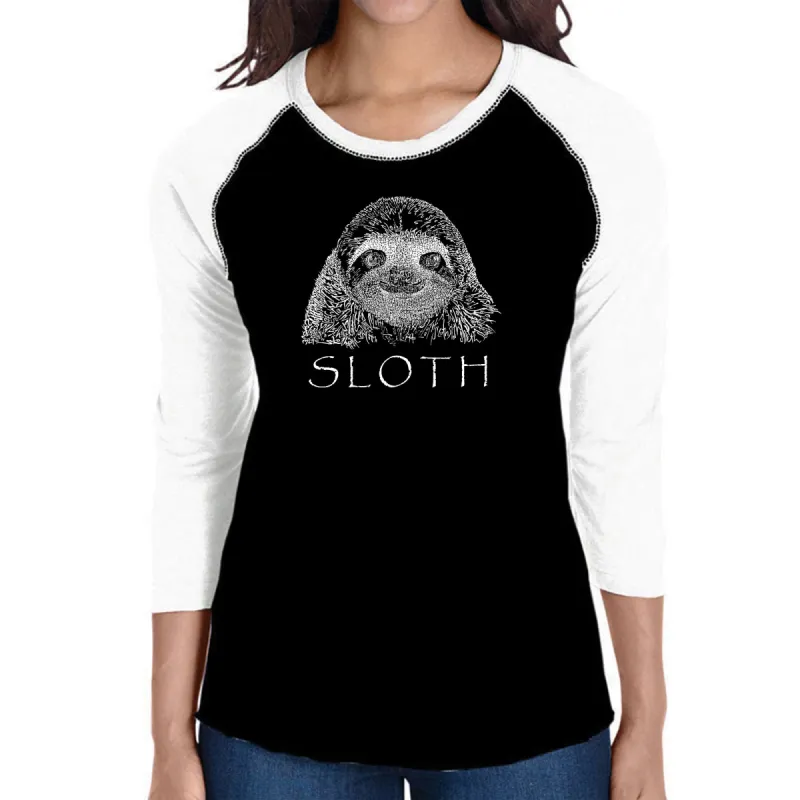 Sloth - Women's Raglan Baseball Word Art T-Shirt sold by LA Pop Art