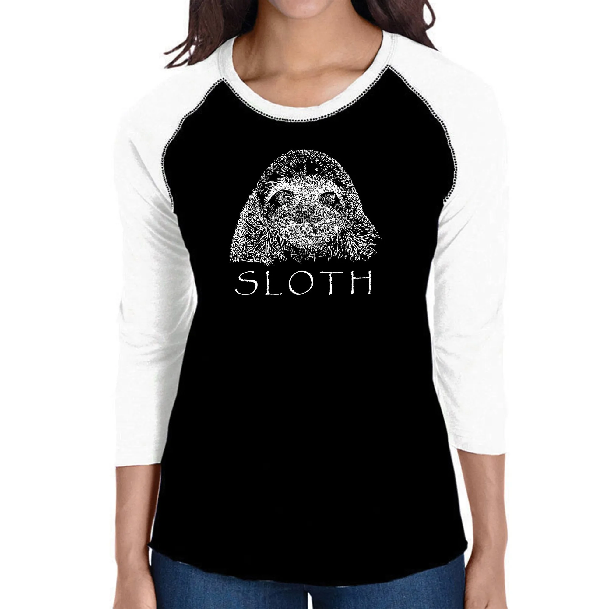 Sloth - Women's Raglan Baseball Word Art T-Shirt sold by LA Pop Art