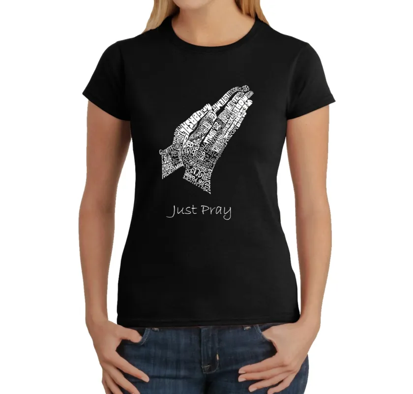 Prayer Hands -  Women's Word Art T-Shirt sold by LA Pop Art
