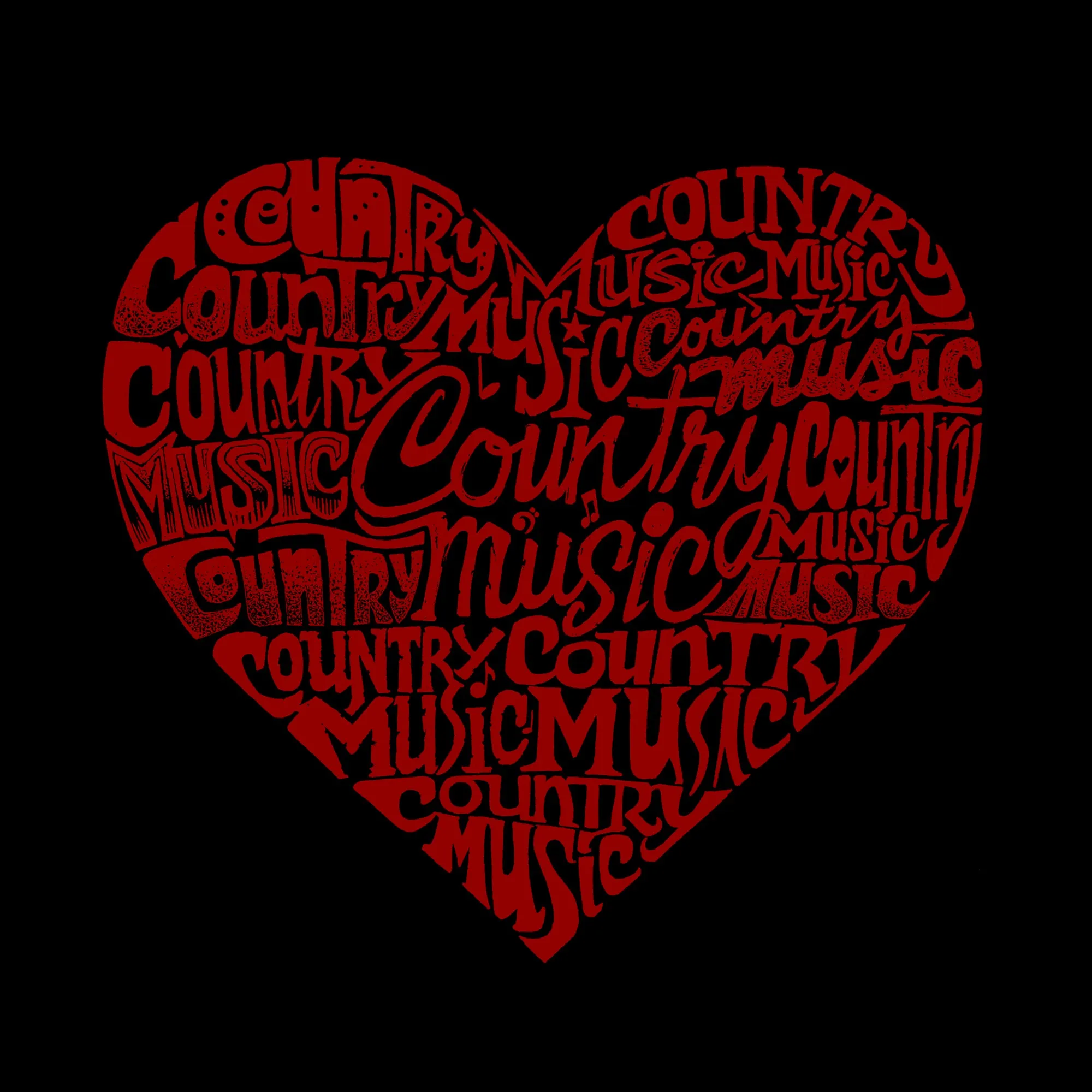 Country Music Heart - Men's Word Art T-Shirt sold by LA Pop Art product image thumbnail 2