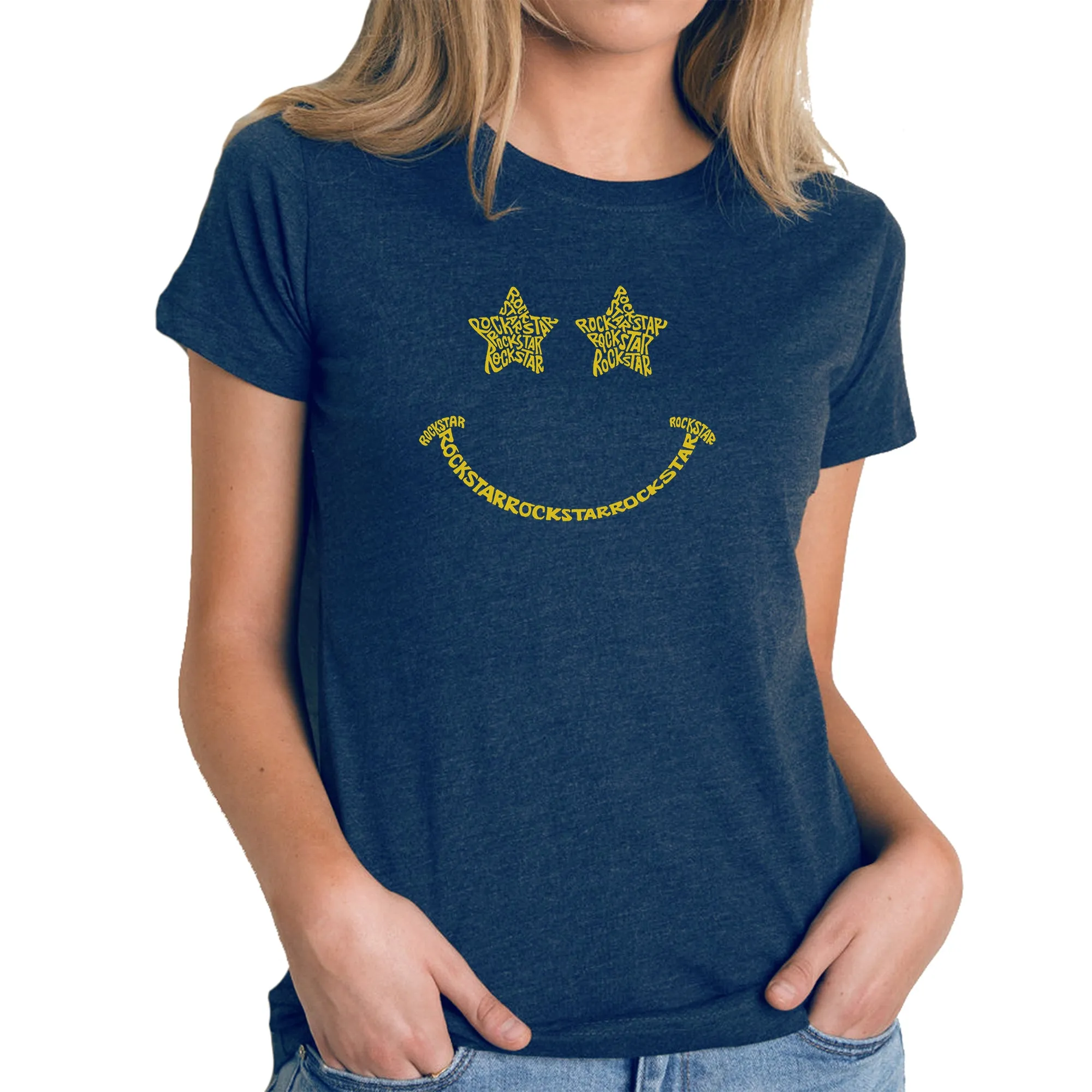 Rockstar Smiley - Women's Premium Blend Word Art T-Shirt sold by LA Pop Art product image thumbnail 3