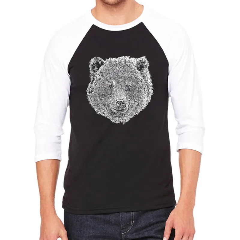 Bear Face  - Men's Raglan Baseball Word Art T-Shirt sold by LA Pop Art