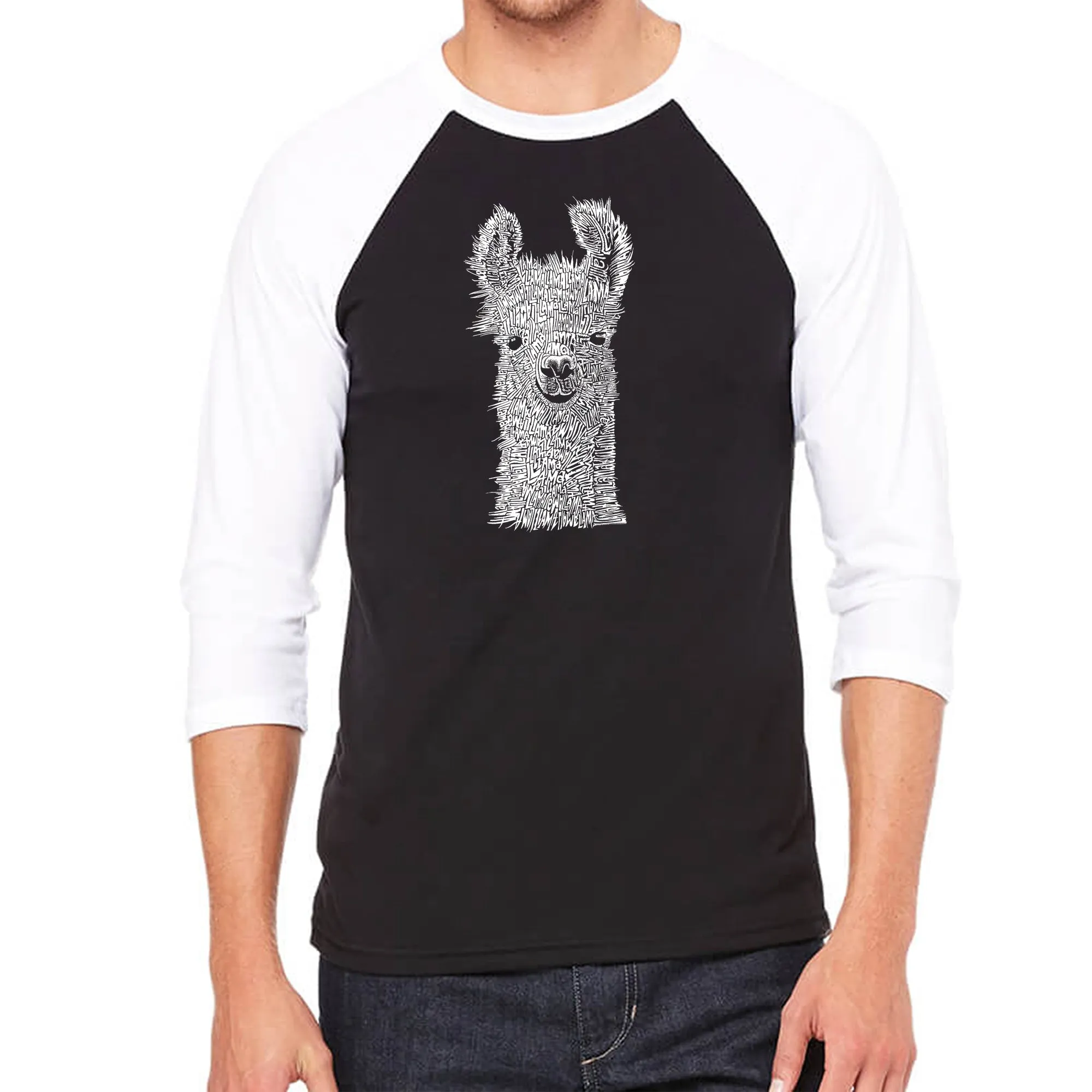 Llama - Men's Raglan Baseball Word Art T-Shirt sold by LA Pop Art