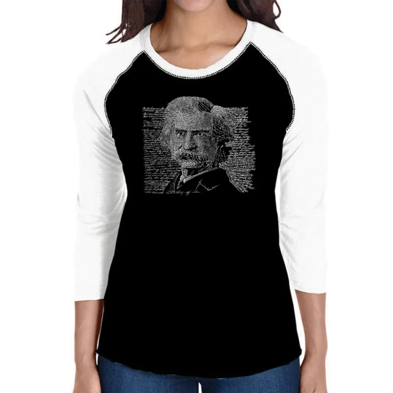 Mark Twain - Women's Raglan Baseball Word Art T-Shirt sold by LA Pop Art