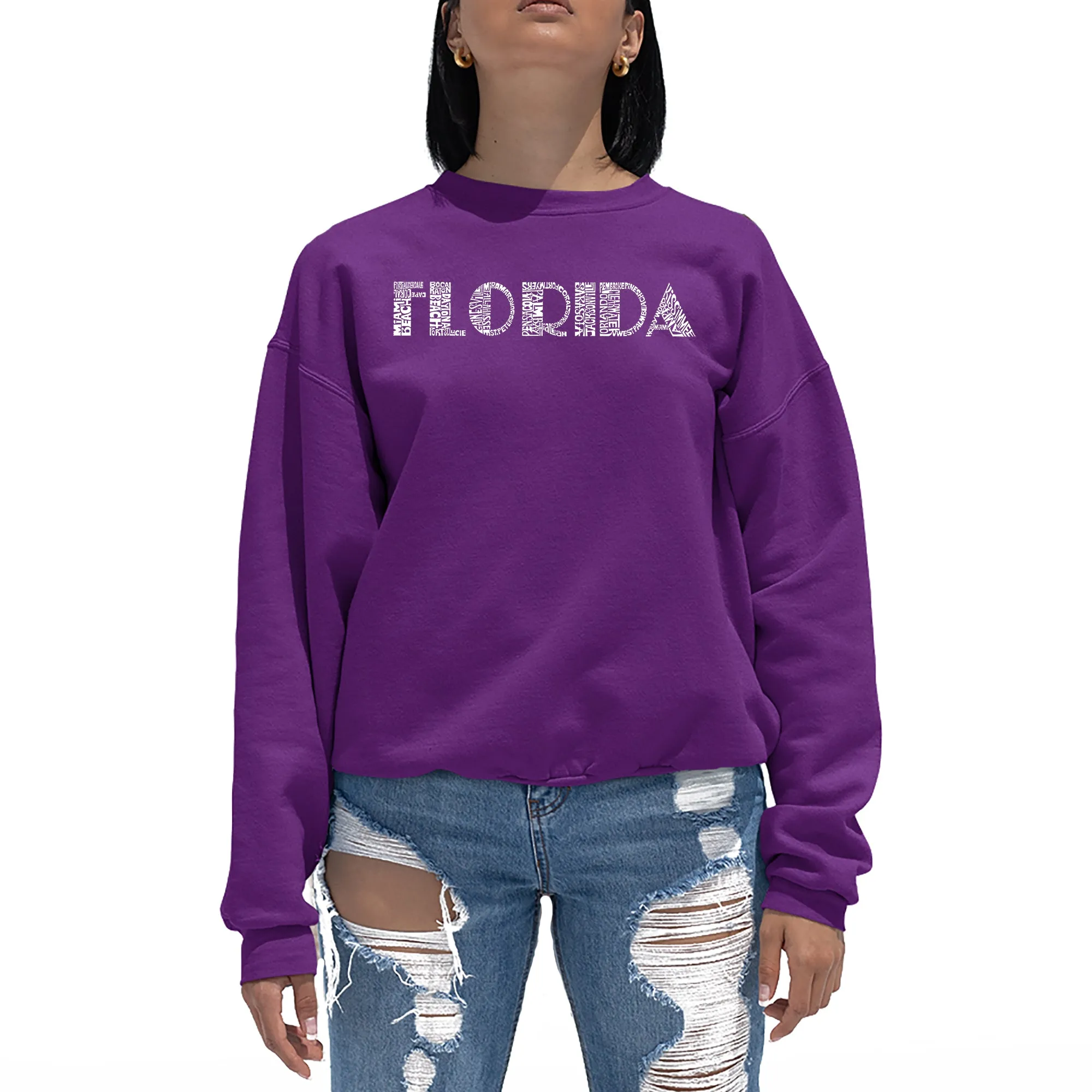 POPULAR CITIES IN FLORIDA - Women's Word Art Crewneck Sweatshirt sold by LA Pop Art product image thumbnail 3