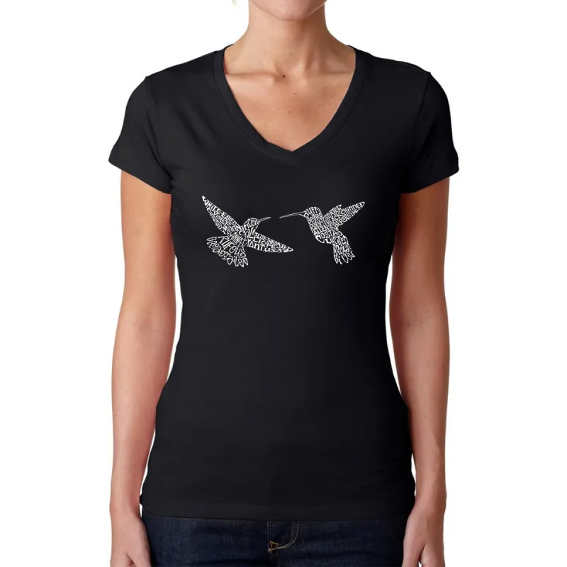 Hummingbirds - Women's Word Art V-Neck T-Shirt sold by LA Pop Art