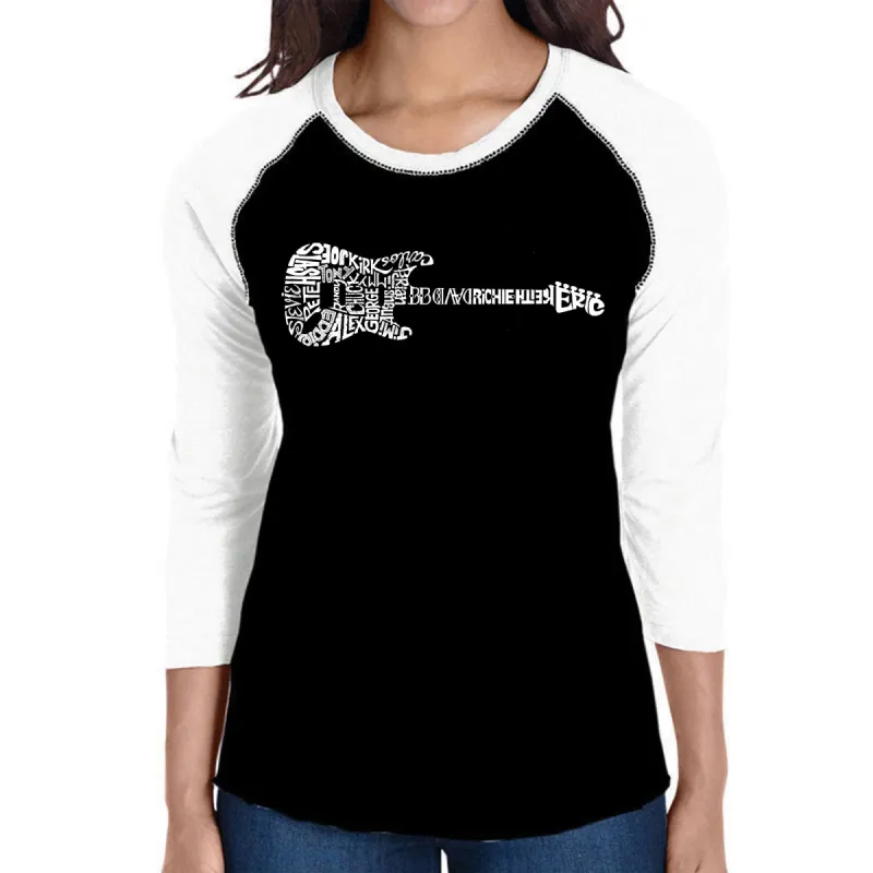 Rock Guitar - Women's Raglan Baseball Word Art T-Shirt sold by LA Pop Art