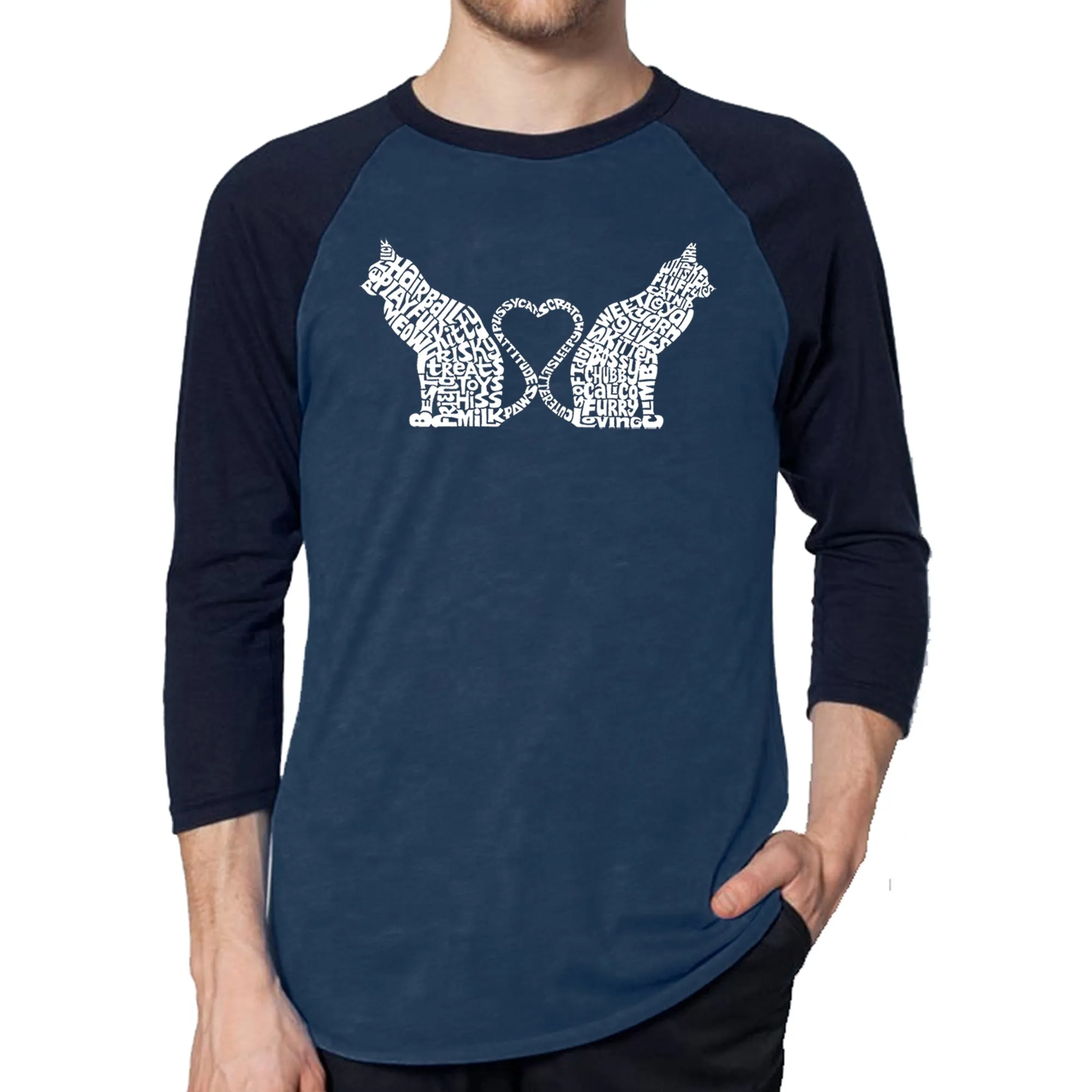 Cat Tail Hearts - Men's Raglan Baseball Word Art T-Shirt sold by LA Pop Art product image thumbnail 3