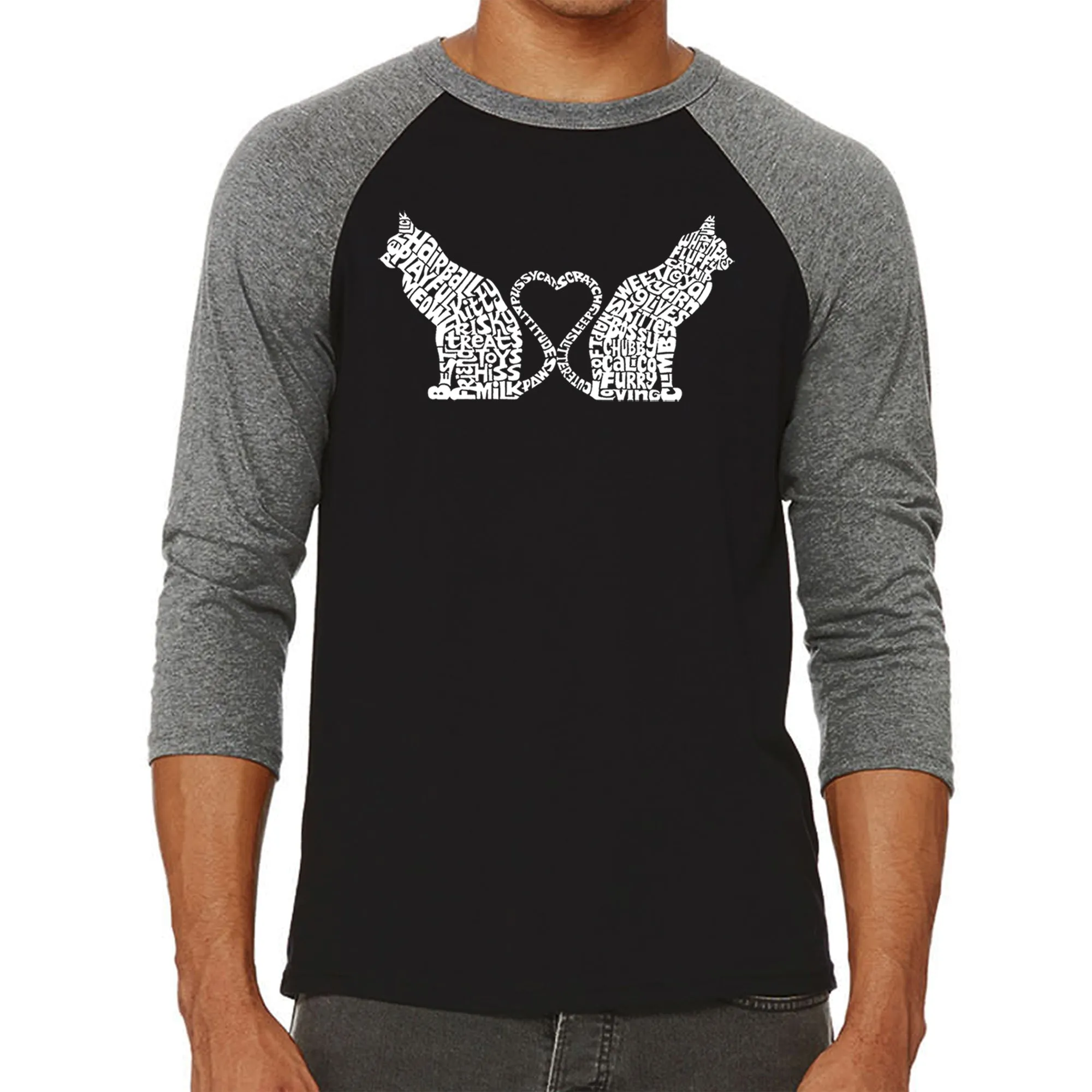 Cat Tail Hearts - Men's Raglan Baseball Word Art T-Shirt sold by LA Pop Art product image thumbnail 4