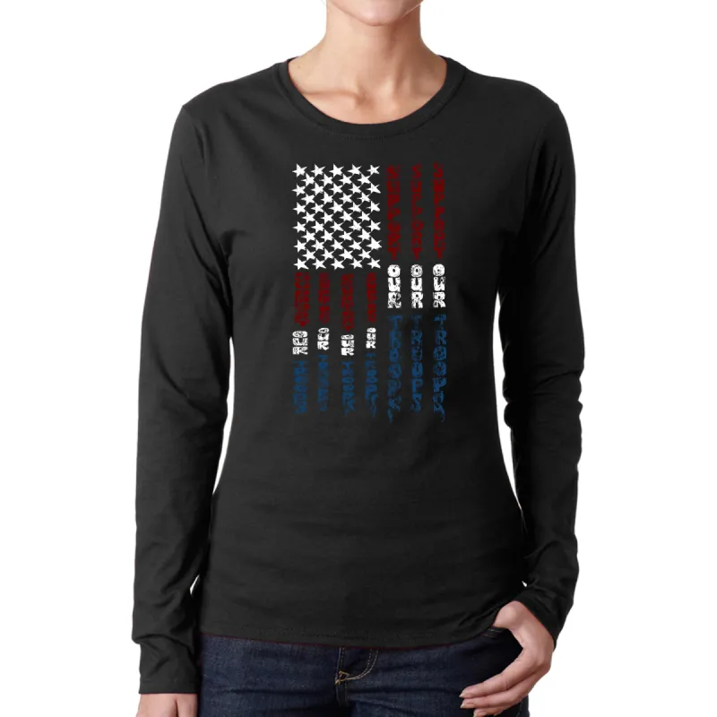 Support our Troops - Women's Word Art Long Sleeve T-Shirt sold by LA Pop Art