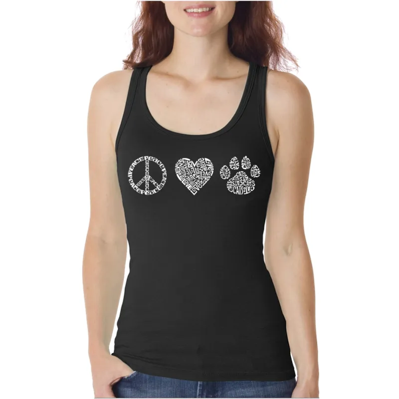 Peace Love Cats  - Women's Word Art Tank Top sold by LA Pop Art