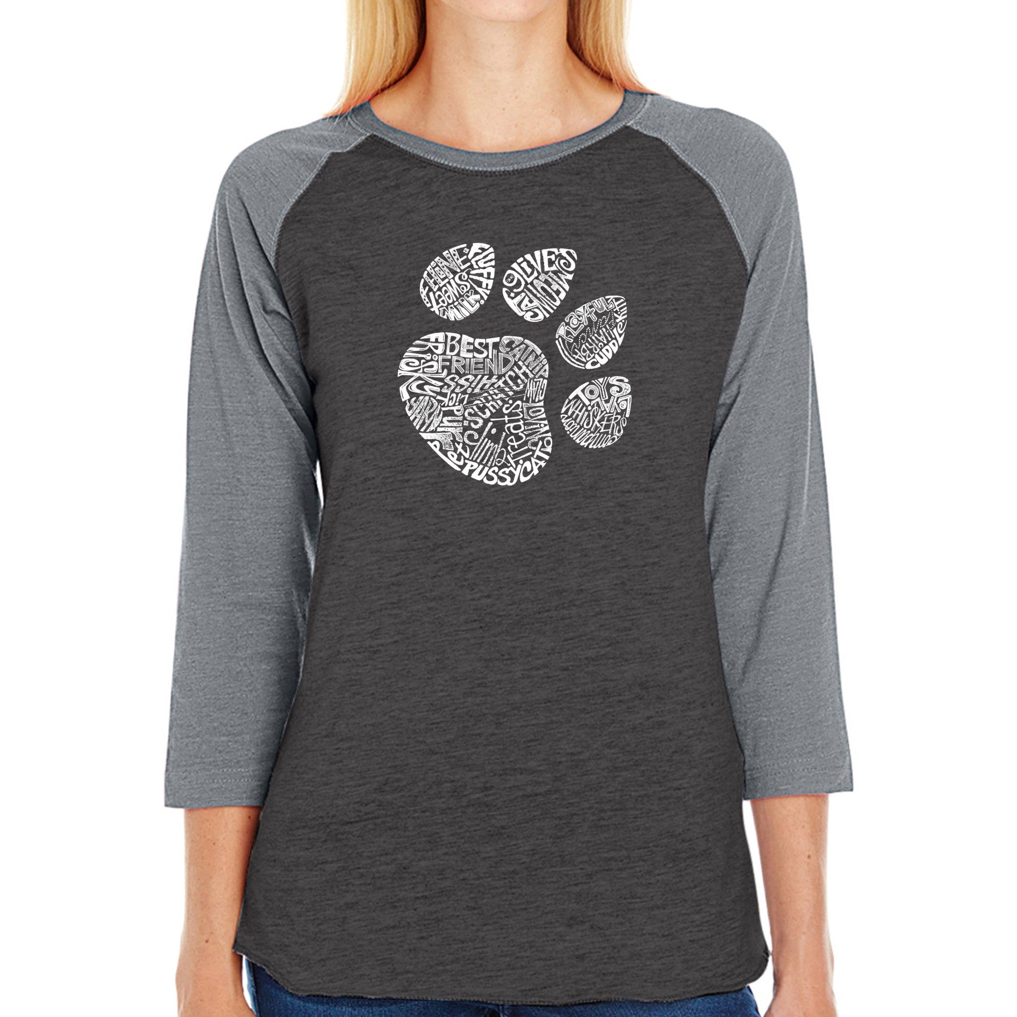 Cat Paw - Women's Raglan Baseball Word Art T-Shirt sold by LA Pop Art product image thumbnail 3