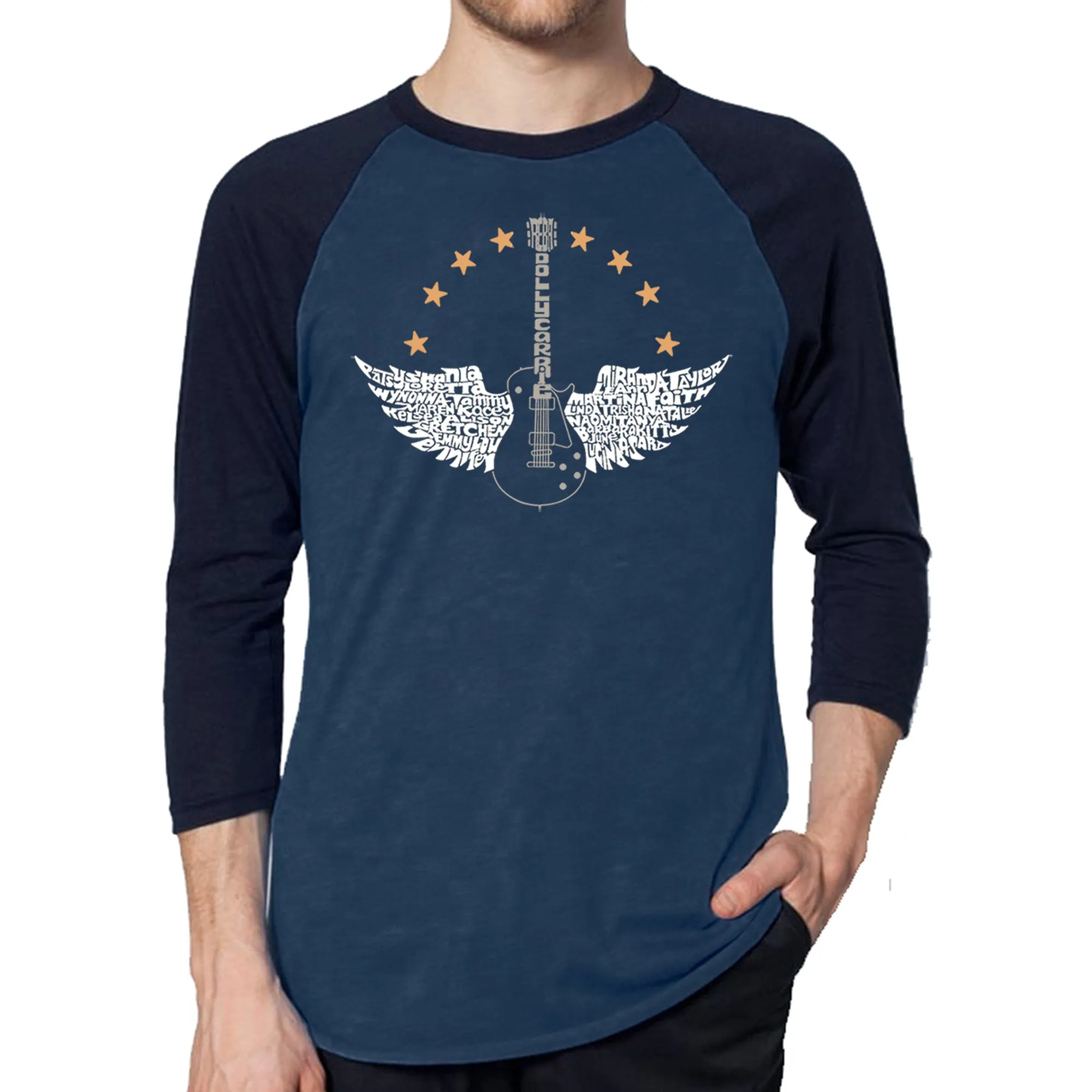 Country Female Singers - Men's Raglan Baseball Word Art T-Shirt sold by LA Pop Art product image thumbnail 3