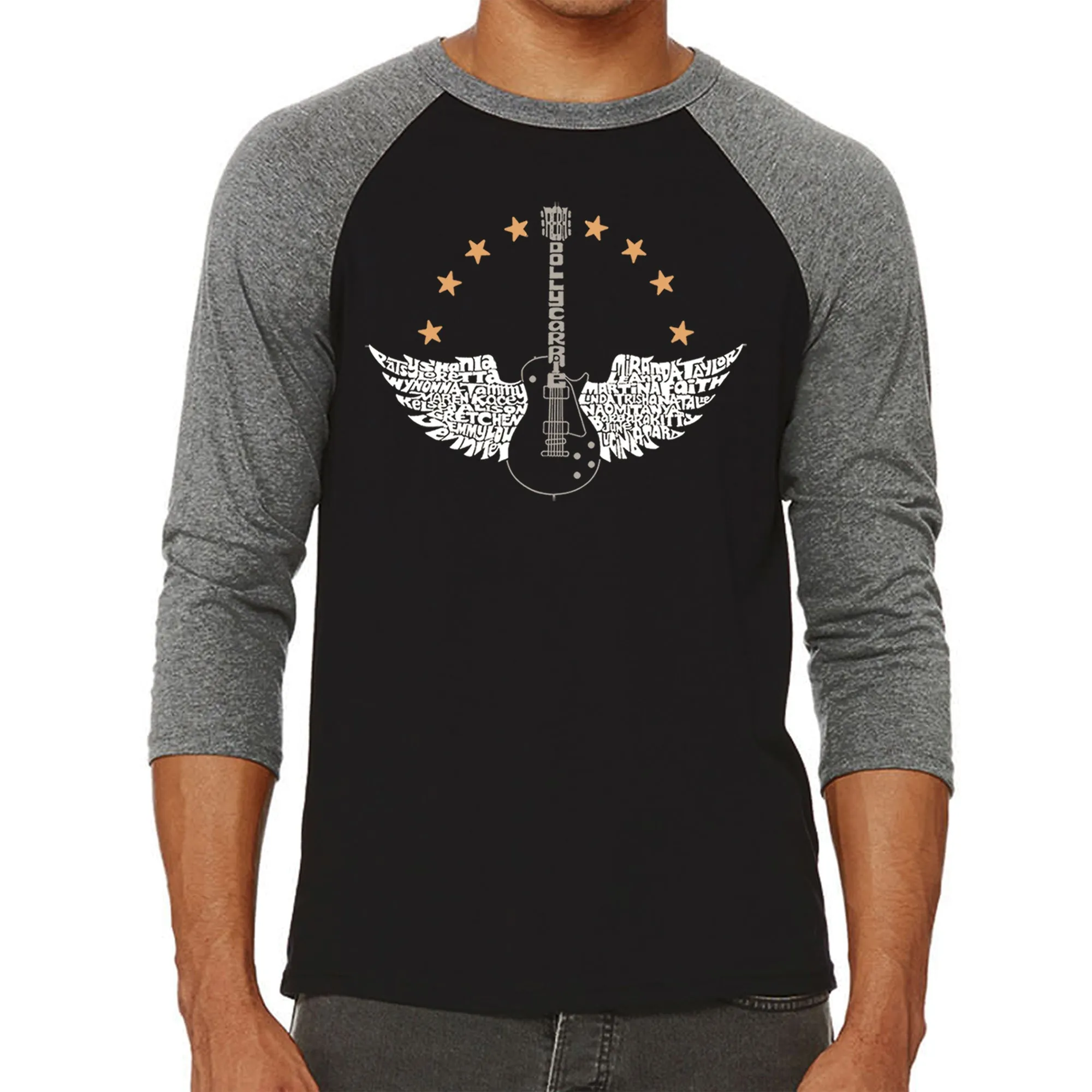 Country Female Singers - Men's Raglan Baseball Word Art T-Shirt sold by LA Pop Art product image thumbnail 4