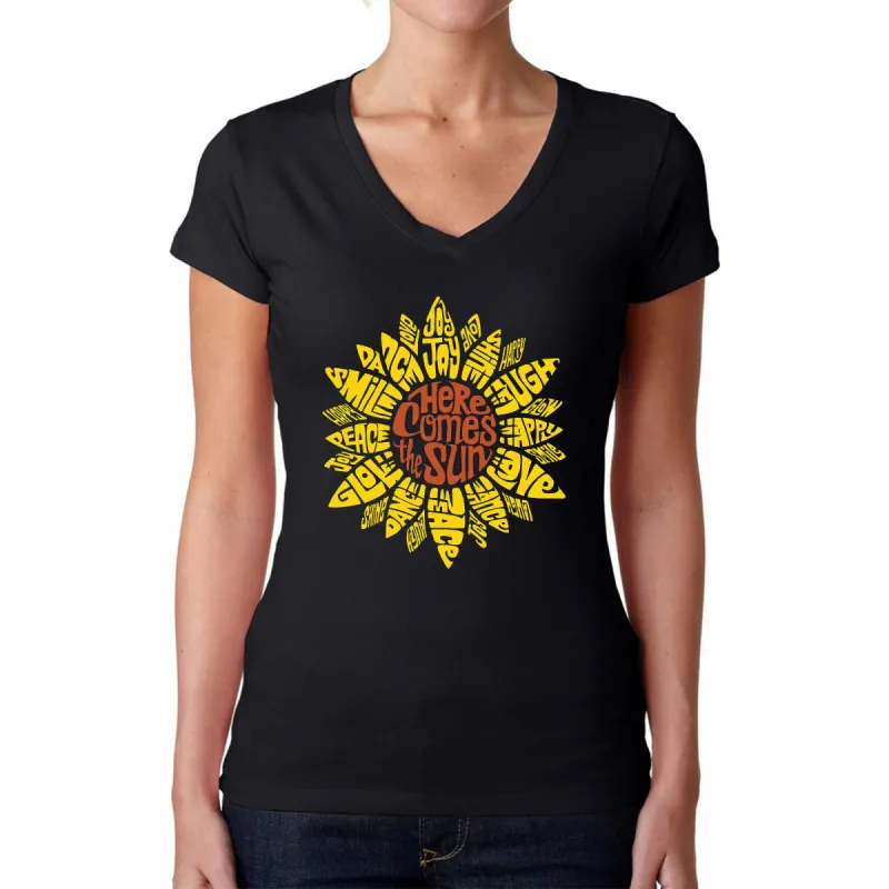 Sunflower  - Women's Word Art V-Neck T-Shirt sold by LA Pop Art