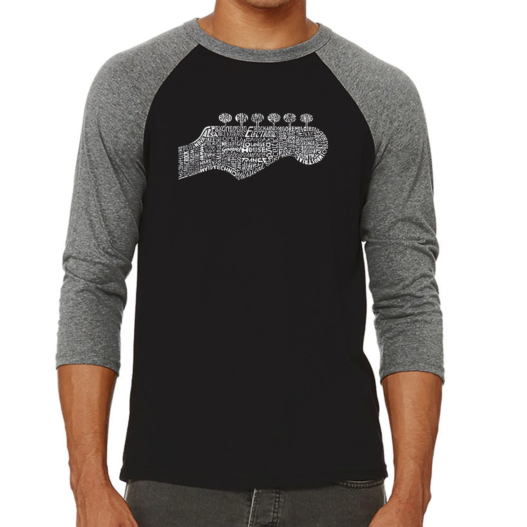 Guitar Head - Men's Raglan Baseball Word Art T-Shirt sold by LA Pop Art product image thumbnail 4