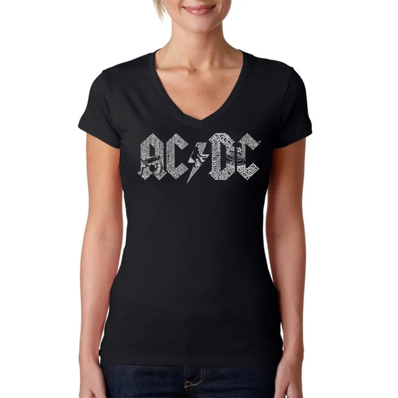 AC/DC - Women's Word Art V-Neck T-Shirt sold by LA Pop Art