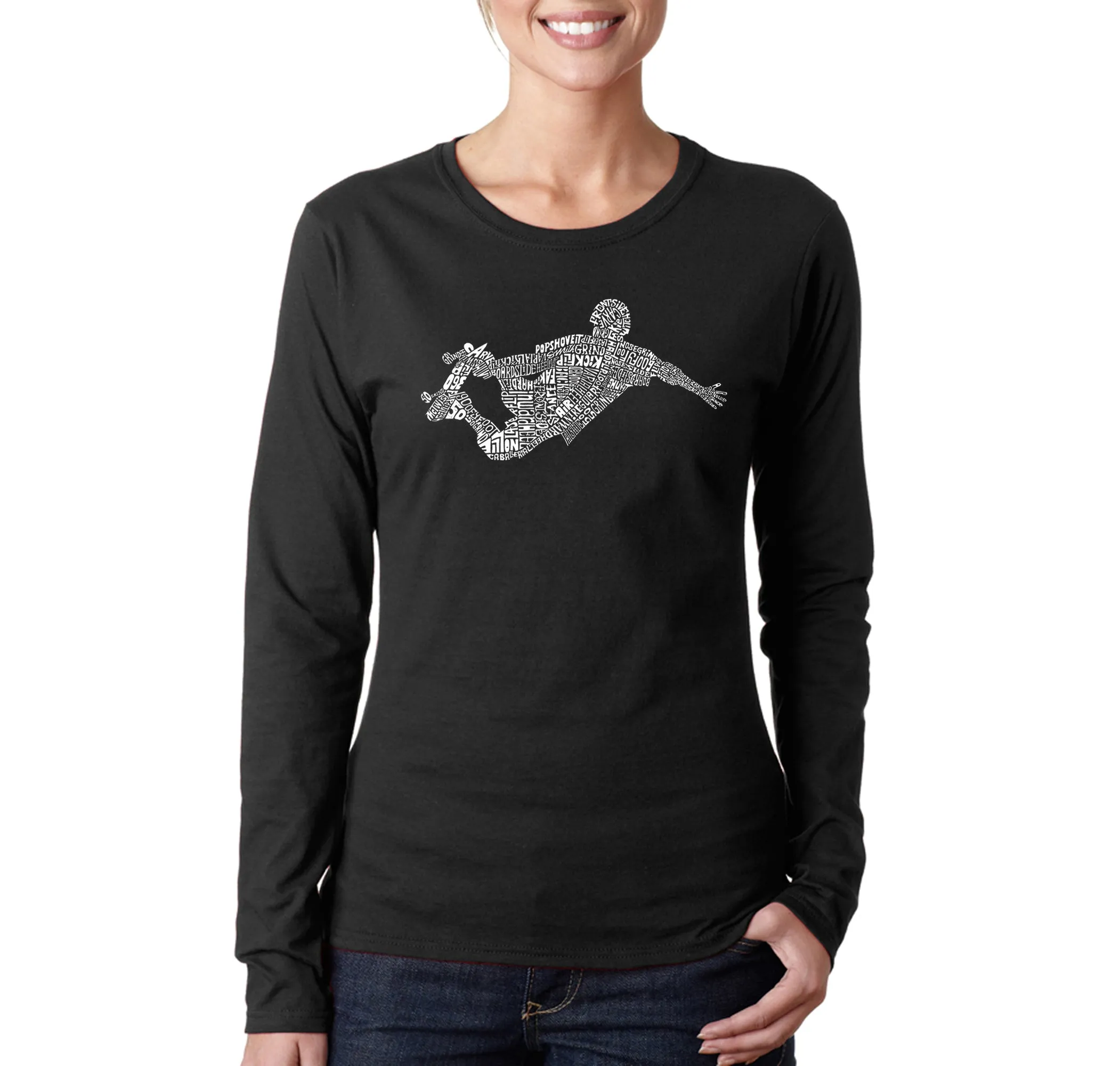POPULAR SKATING MOVES & TRICKS - Women's Word Art Long Sleeve T-Shirt sold by LA Pop Art