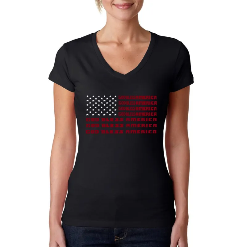 God Bless America - Women's Word Art V-Neck T-Shirt sold by LA Pop Art