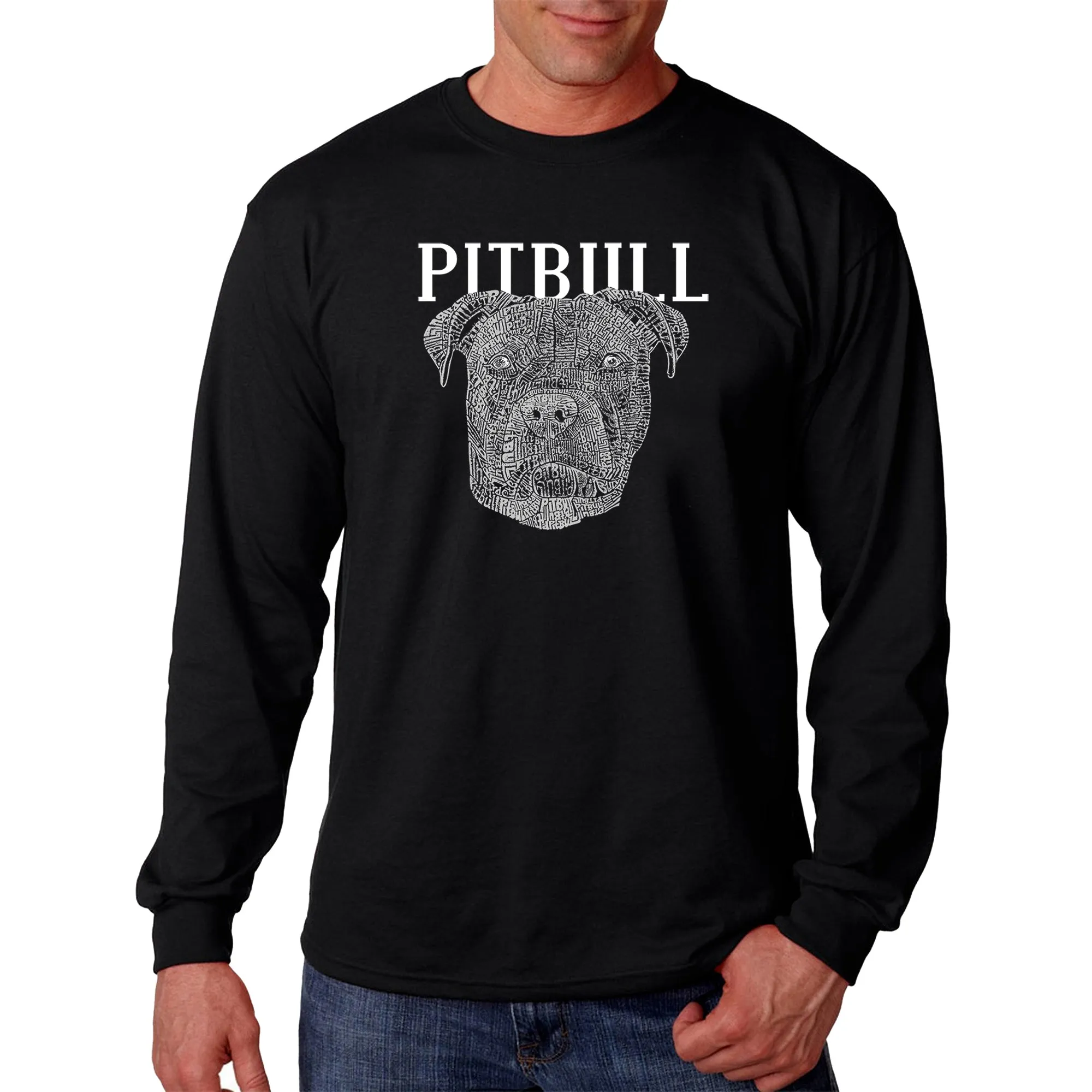 Pitbull Face - Men's Word Art Long Sleeve T-Shirt sold by LA Pop Art