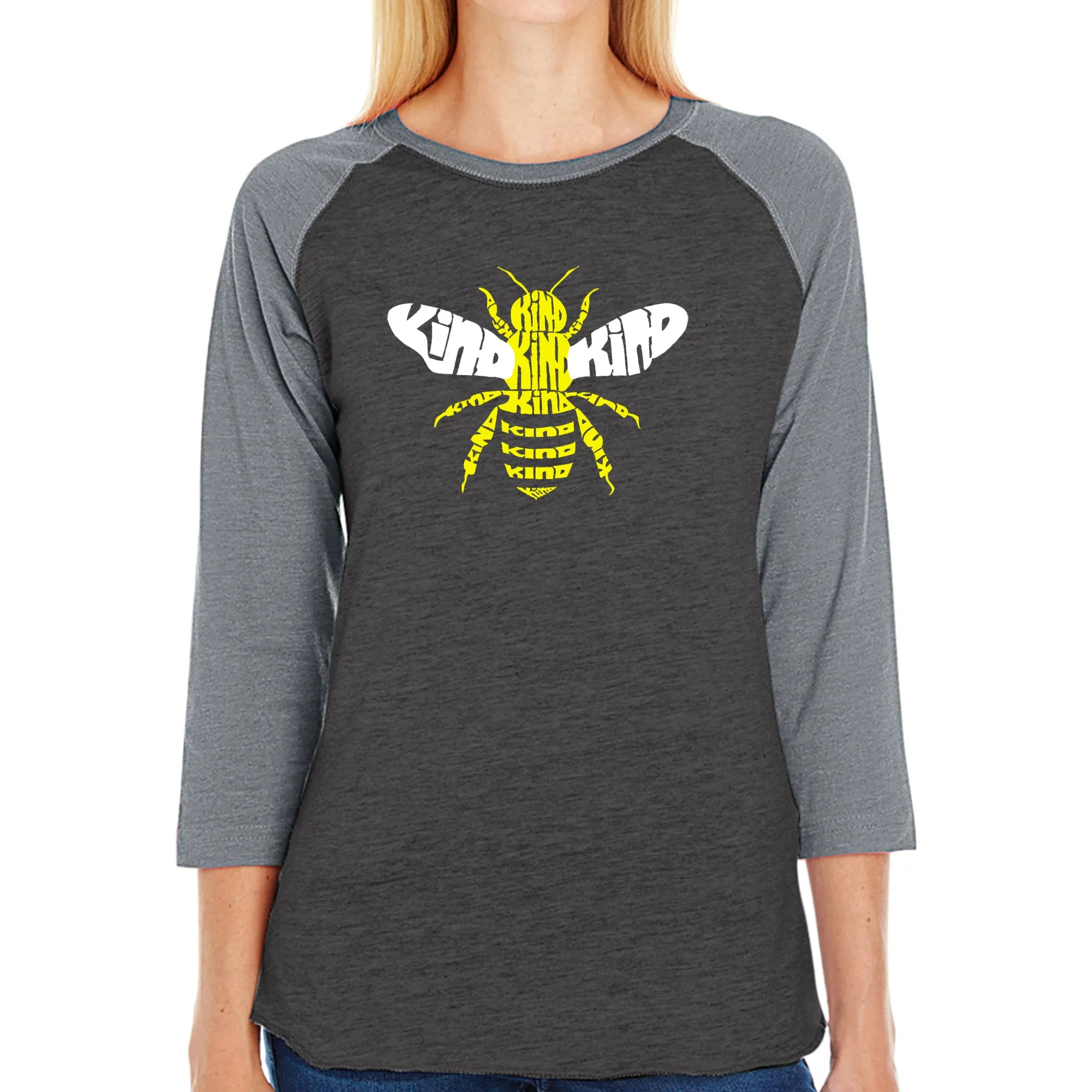 Bee Kind - Women's Raglan Word Art T-Shirt sold by LA Pop Art product image thumbnail 4