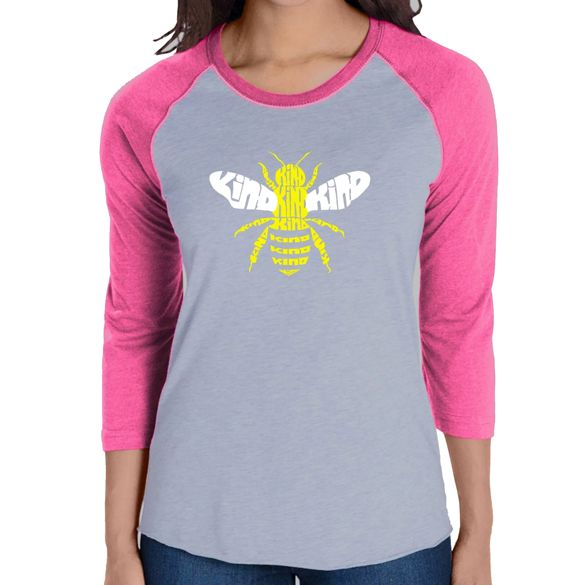 Bee Kind - Women's Raglan Word Art T-Shirt sold by LA Pop Art product image thumbnail 3