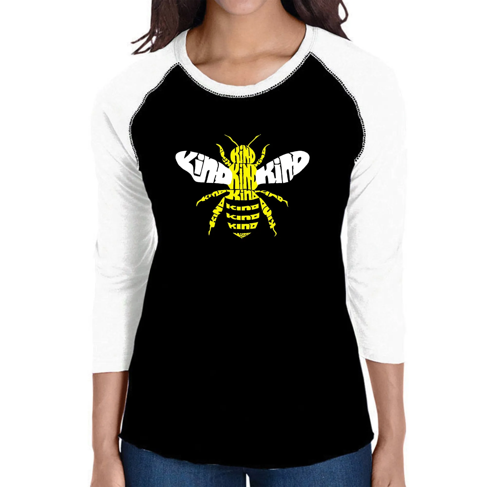 Bee Kind - Women's Raglan Word Art T-Shirt sold by LA Pop Art
