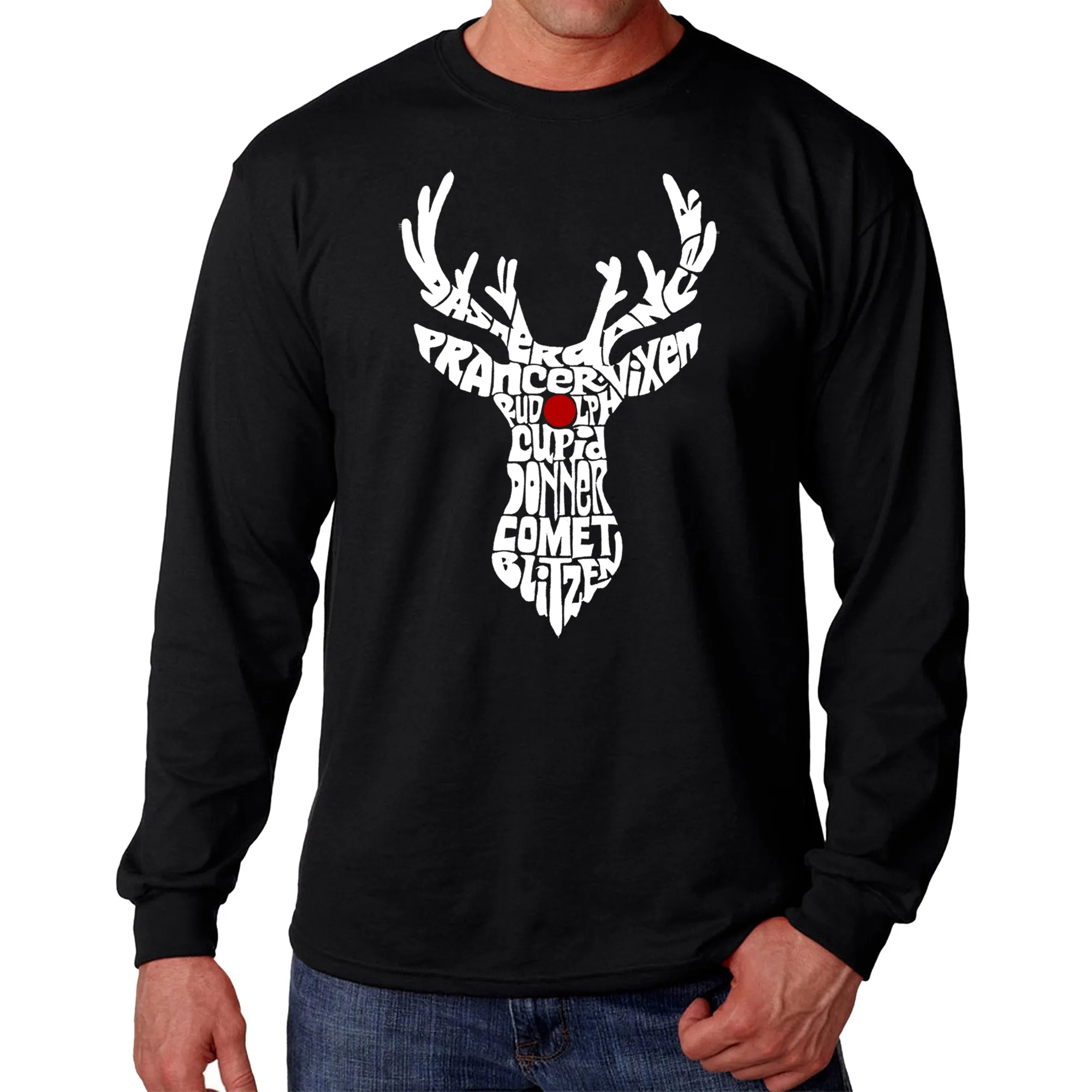 Santa's Reindeer - Men's Word Art Long Sleeve T-Shirt sold by LA Pop Art