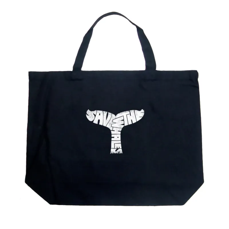 SAVE THE WHALES - Large Word Art Tote Bag sold by LA Pop Art