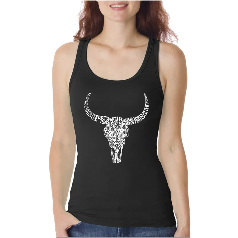 Texas Skull  - Women's Word Art Tank Top sold by LA Pop Art